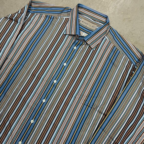 ETRO Dress Shirt Multicolor Stripe Made in Italy Cotton Long Sleeve 46 18 XXL - Picture 2 of 8